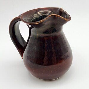 Vintage Brown Drip Glaze Small Stoneware Pitcher Creamer Jug Signed Donner 3" H